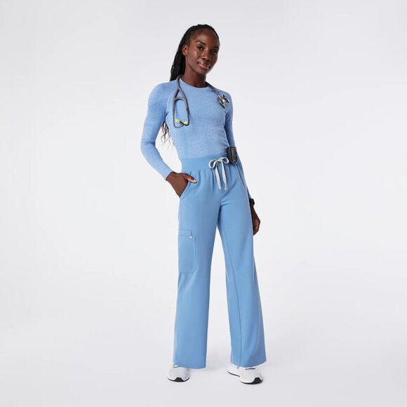 Figs Pants - Figs High Waisted Isabel Wide Leg Scrub Pants in Ceil Blue, Size X-Large